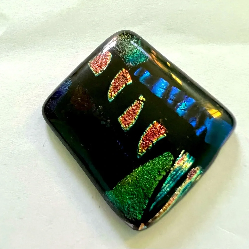 Dichroic Glass cabochon multicolored almost 2 inches multi patterns & surprises